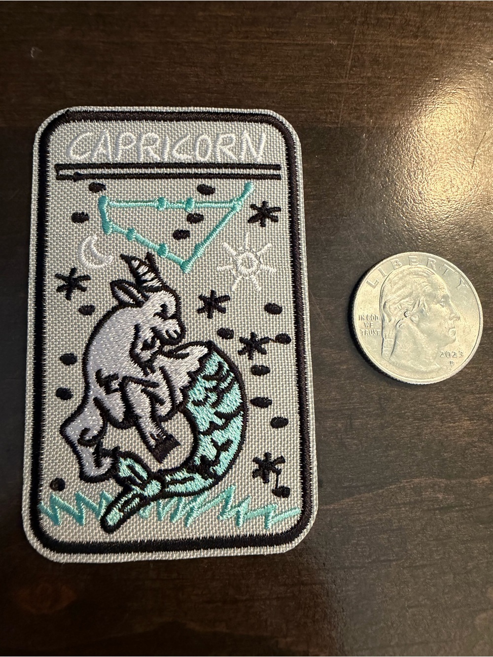 Capricorn Embroidered Patch Kids Bottom Accent - Gray & Teal